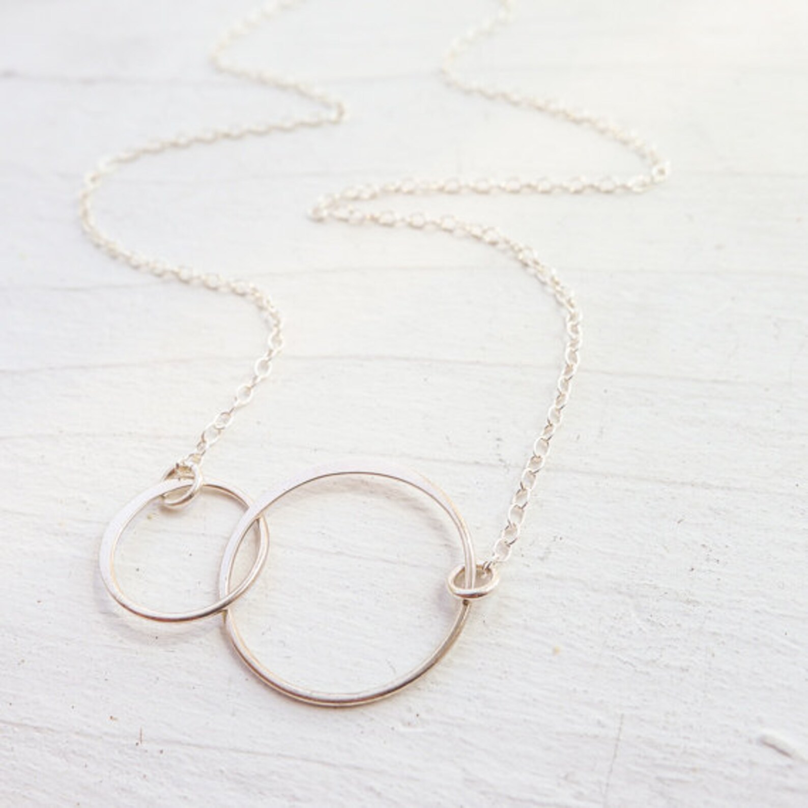 2 Circle Necklace Two Circle Necklaces Interlocking Ring Etsy