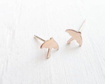 Gold Umbrella Stud Earrings Tiny Gold Studs Unique Shape LAST PAIR!