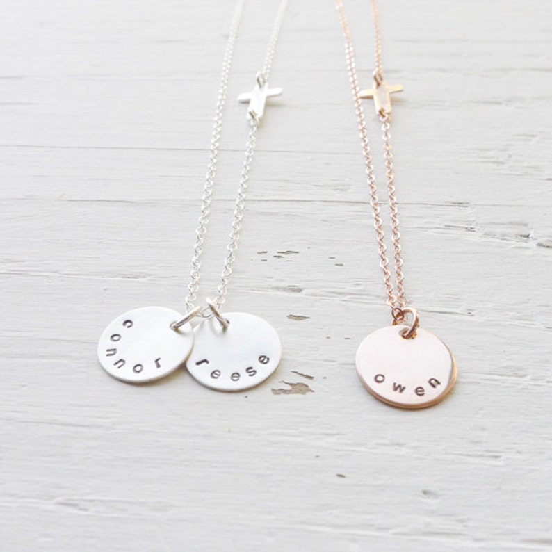 Sideways Cross Necklace Personalized Name Medallion Pendants Etsy