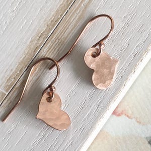Hammered Rose Gold Heart Earring Dainty Dangle