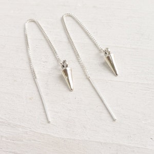 Silver Threader Earring Ear Threaders Thread Earrings in Sterling Long Chain Earings Front and Back Earrings Spike Jewelry Gift for Friend image 2