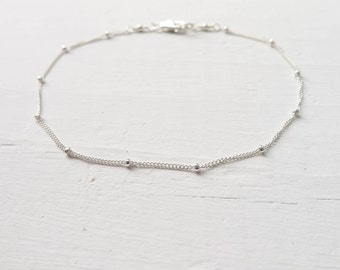 Sterling Silver Anklet or Bracelet Beaded Wish Style Dainty Boho Jewelry Summer Trends Custom Size