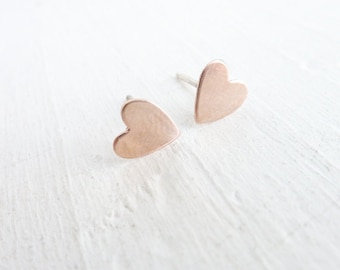 Rose Gold Stud Earrings Pink Heart Earring Sterling Silver Heart Earings Small Studs Everyday Earrings Every Day Jewelry Hearts Love Gifts