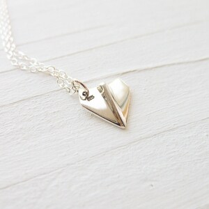 Paper Airplane Necklace - Dainty Origami Pendant - Monogrammed Silver Charm - Personalized Initial - Air Plane image 9
