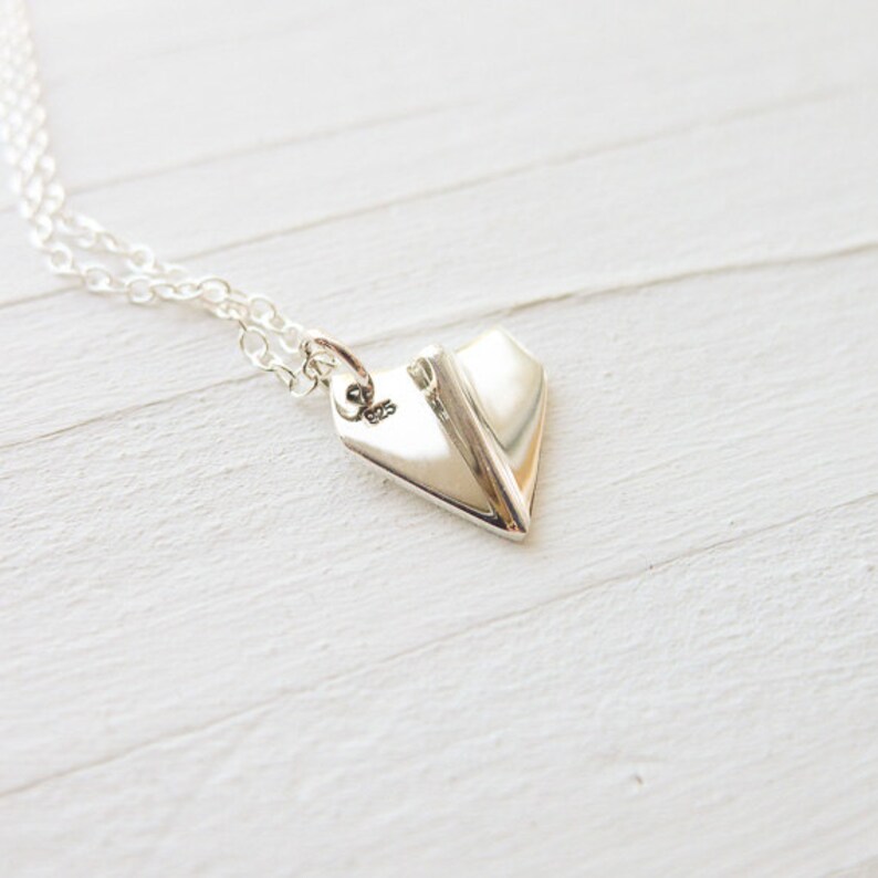 Paper Airplane Necklace Dainty Origami Pendant Monogrammed Silver Airplane Charm Personalized Initial Necklace Air Plane Necklace image 4