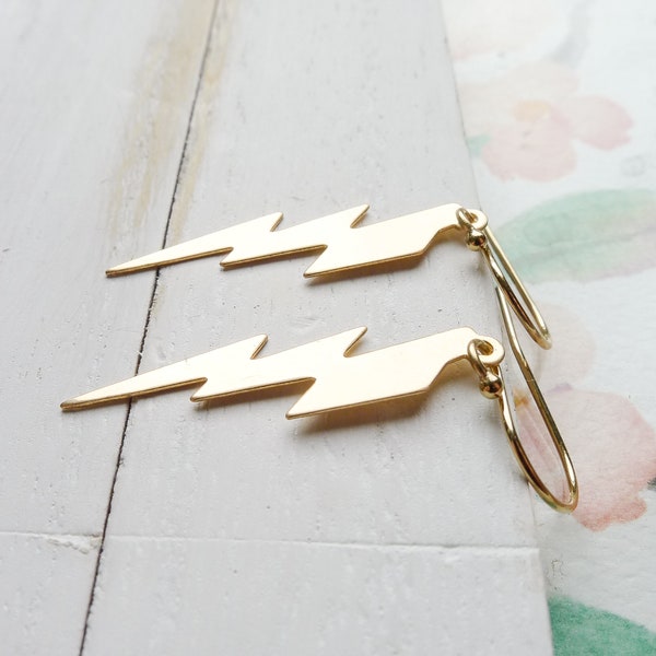 Lightning Dangle Earrings Lightweight Sterling Silver or Gold Filled Fun Earrings Gift