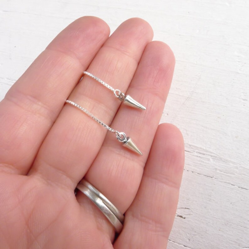 Silver Threader Earring Ear Threaders Thread Earrings in Sterling Long Chain Earings Front and Back Earrings Spike Jewelry Gift for Friend image 5