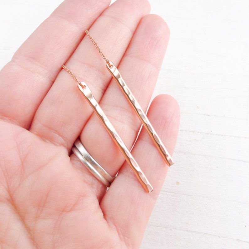 Rose Gold Threader Earrings Hammered Bar Ear Ring in Rosegold Etsy