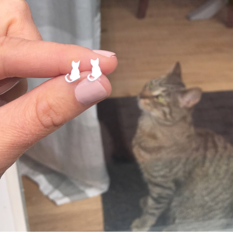 Cat Stud Earrings Kitty Earring Posts Kitten Jewelry Etsy