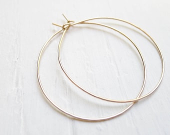 Thin Gold Hoops Wispy Hammered Earrings