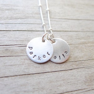 Personalized Mini Mom Necklace Petite Sterling Discs with Names Handstamped Mothers Jewelry Family Name Discs Pendants with Children Names image 3