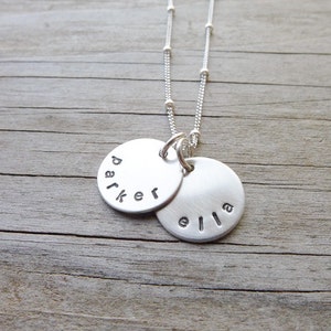 Personalized Mini Mom Necklace Petite Sterling Discs with Names Handstamped Mothers Jewelry Family Name Discs Pendants with Children Names image 2