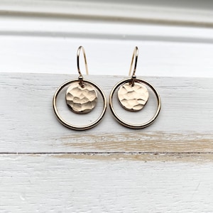Gold Hoop Earrings Textured Circle Dangles