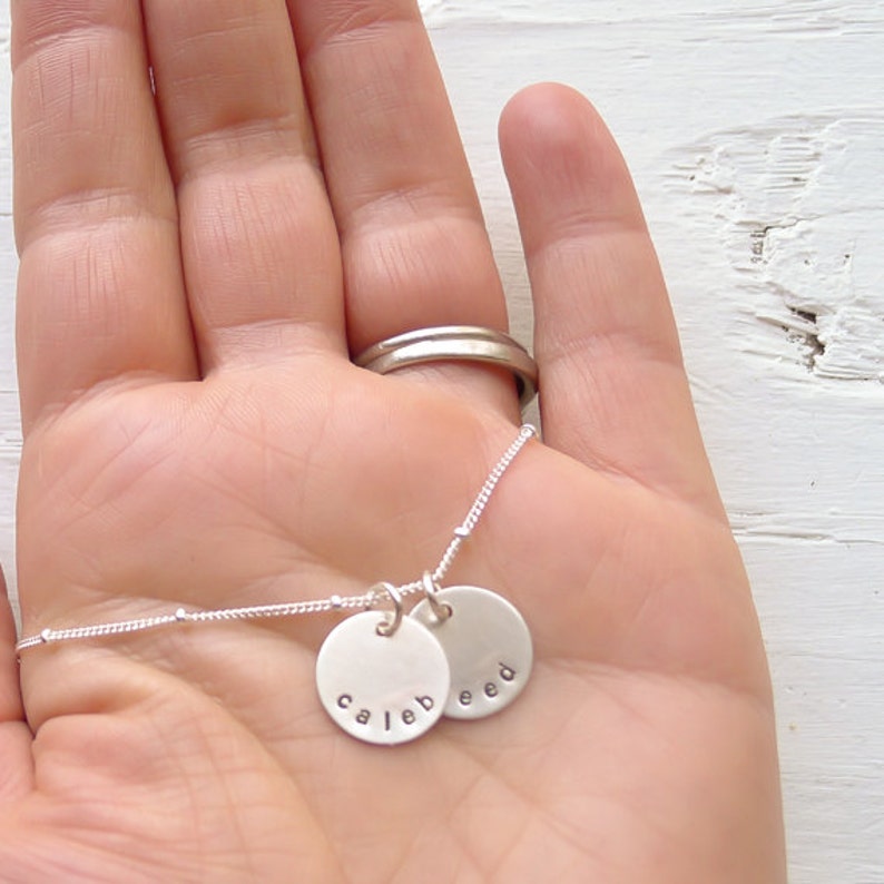 Personalized Mini Mom Necklace Petite Sterling Discs with Names Handstamped Mothers Jewelry Family Name Discs Pendants with Children Names image 5