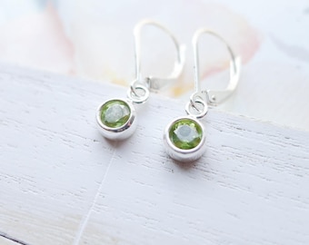 Peridot Earrings Lever back August Birthstone Jewelry Faceted Gemstone Gift Handmade Sterling Silver Dangle