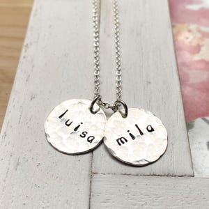 Hammered Name Necklace | Personalized Jewelry with Childrens Names | Handstamped Mom Neclace | Kids Pendants