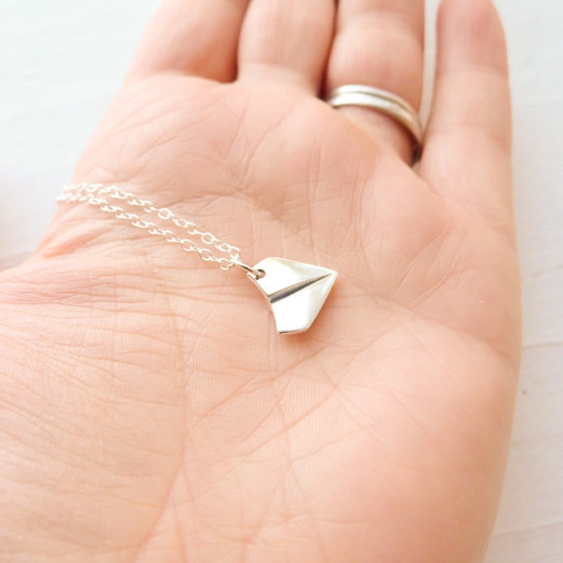 Paper Airplane Necklace Dainty Origami Pendant Monogrammed Silver Airplane Charm Personalized Initial Necklace Air Plane Necklace image 5