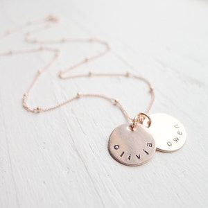 Personalized Rose Gold Necklace Rosegold Name Charms Pink Gold Nameplate Pendants Delicate Jewelry Gifts for Mom Goldfilled image 1