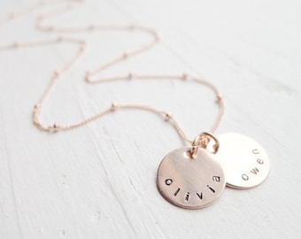 Personalized Rose Gold Necklace | Rosegold Name Charms | Pink Gold Nameplate Pendants | Delicate Jewelry | Gifts for Mom | Goldfilled