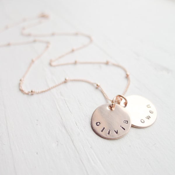 Personalized Rose Gold Necklace | Rosegold Name Charms | Pink Gold Nameplate Pendants | Delicate Jewelry | Gifts for Mom | Goldfilled