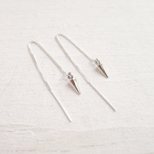 Silver Threader Earring Ear Threaders Thread Earrings in Sterling Long Chain Earings Front and Back Earrings Spike Jewelry Gift for Friend image 1