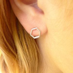 Hexagon Stud Earrings Honeycomb Earings Honey Combs Bee Jewelry Geometric Minimalist Designs