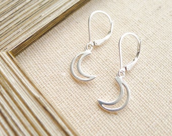 Moon Earrings Sterling Silver Crescent Open Moon Leverback Earing Lever Backs