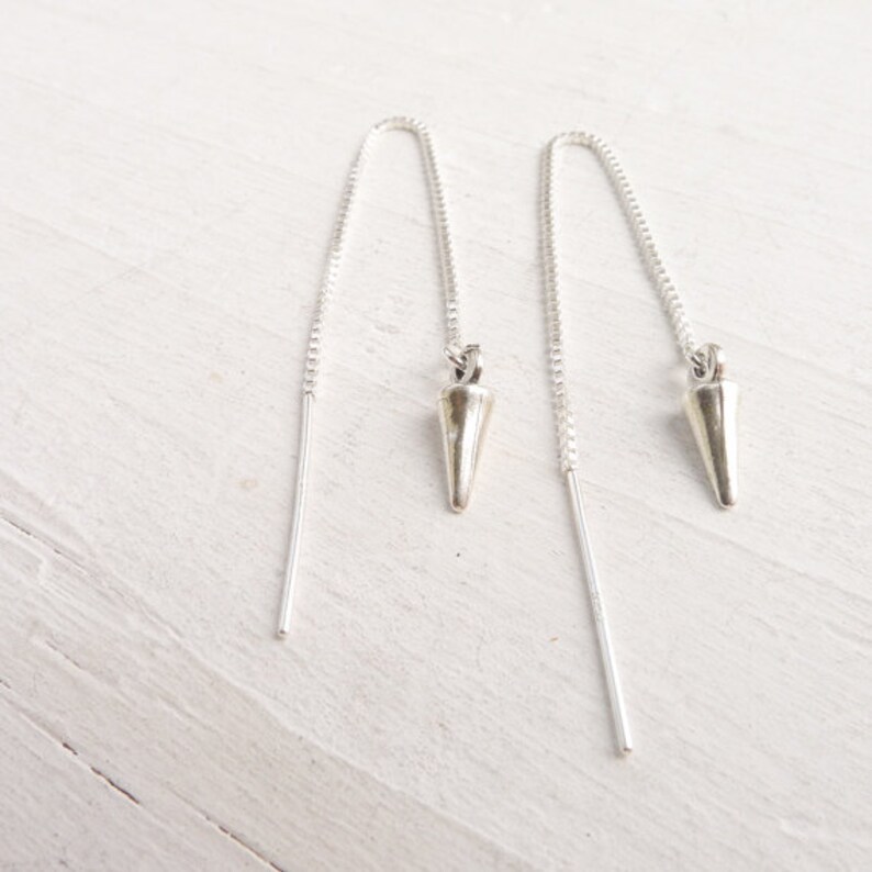 Silver Threader Earring Ear Threaders Thread Earrings in Sterling Long Chain Earings Front and Back Earrings Spike Jewelry Gift for Friend image 4