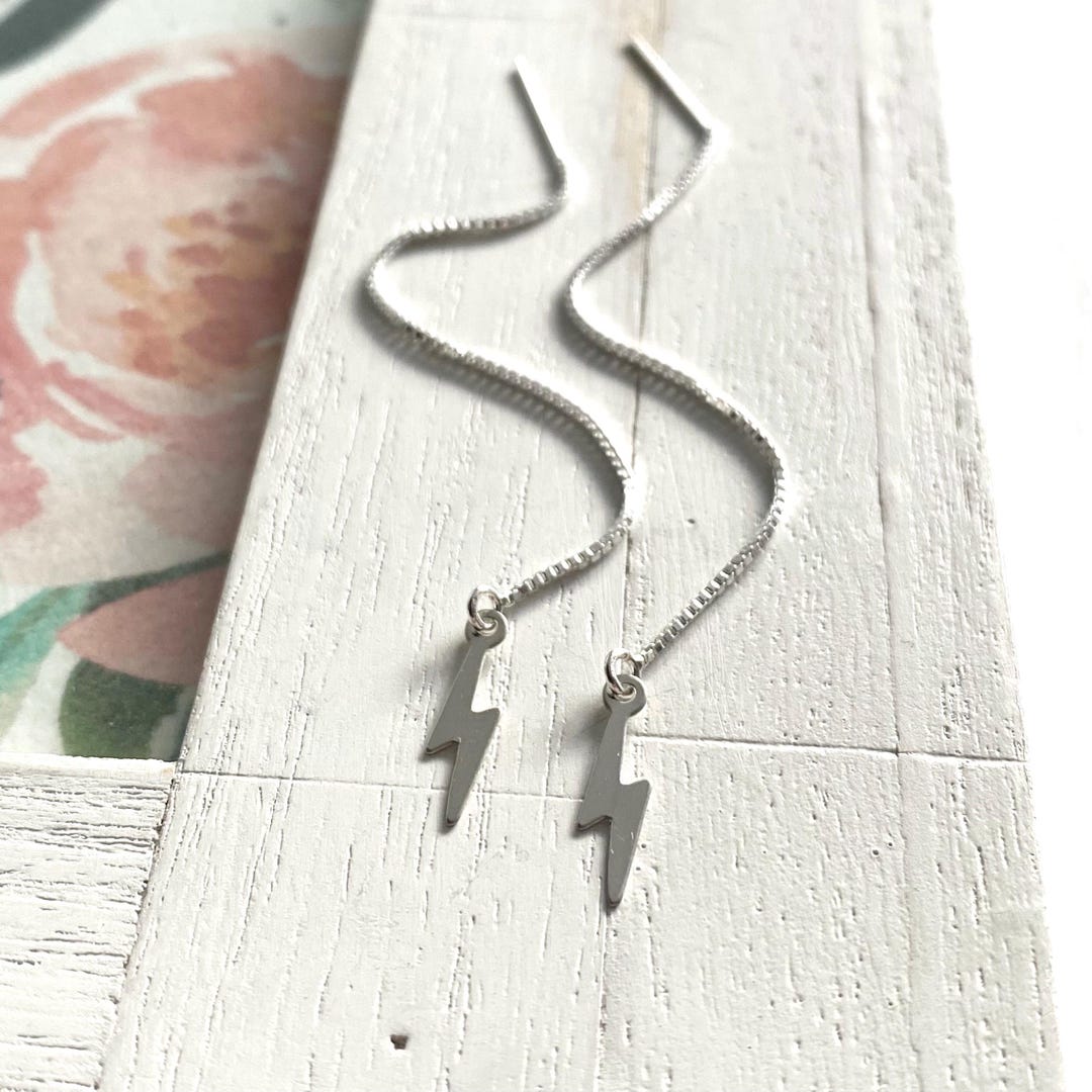 Threader Earring Lightning Ear Threads in Sterling Silver - Etsy