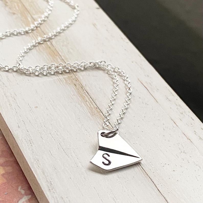 Paper Airplane Necklace - Dainty Origami Pendant - Monogrammed Silver Charm - Personalized Initial - Air Plane image 1