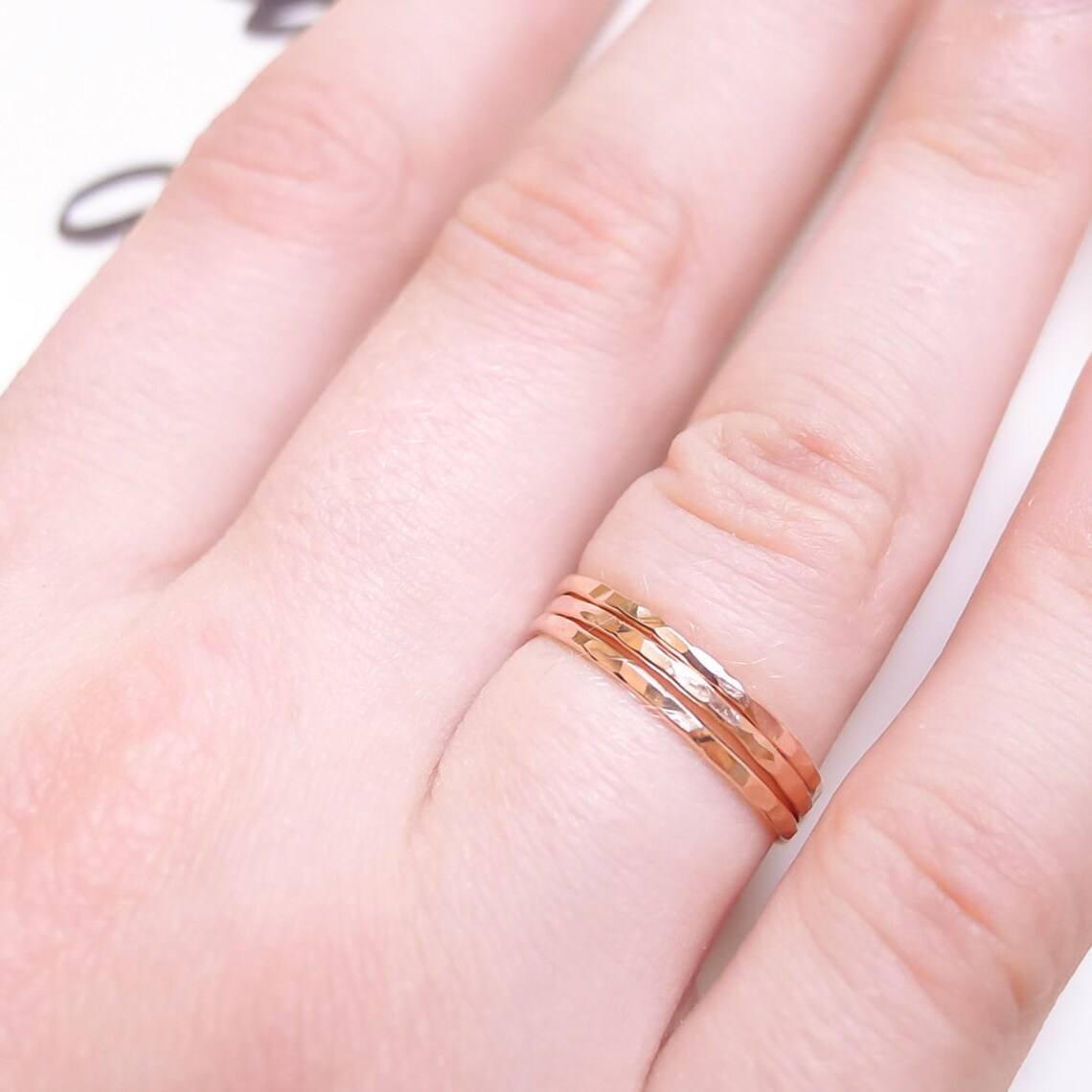 Rose Gold Stacking Rings Set of 3 Hammered Thin Gold Etsy