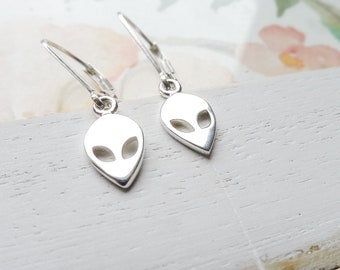 Alien Earrings Sterling Silver Lever back Dangle Area 51 Jewelry