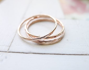 Rose Gold Stacking Rings | Set of 3 | Hammered Thin Gold Filled | Wispy 1mm Textured Stacking Rings | Minimalist Boho Luxe Gifts
