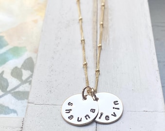 Gold Name Necklace with Petite Personalized Mom Charms