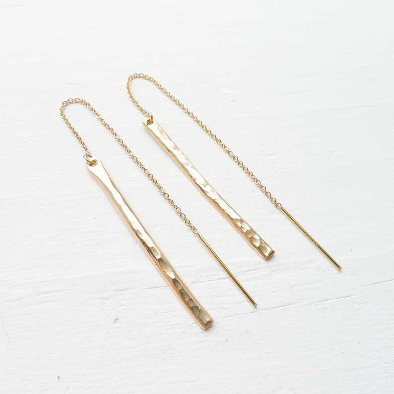 Gold Thread Earrings Hammered Bar Earings in Goldfilled Line Ear ...