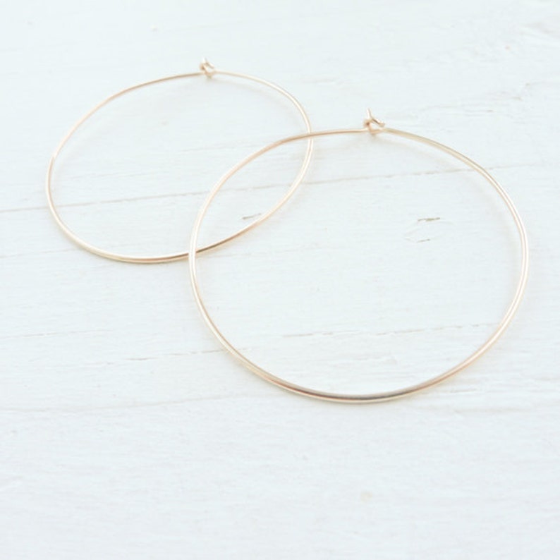 Rose Gold Wire Hoop Earrings Thin Wire Hoops in Pink Gold Etsy