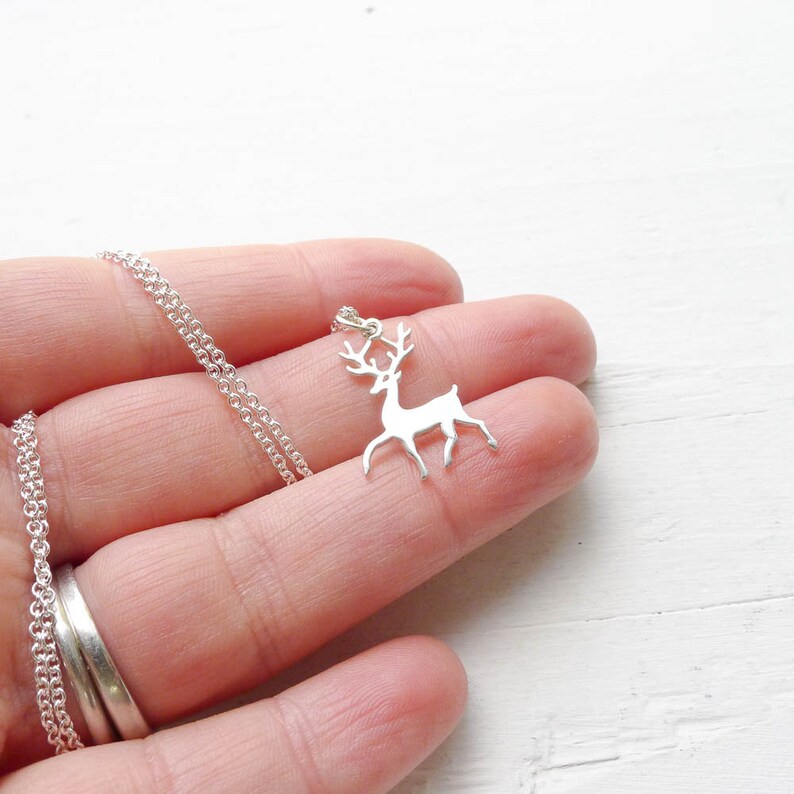 Deer Necklace Sterling Silver Buck Pendant With Antlers Etsy