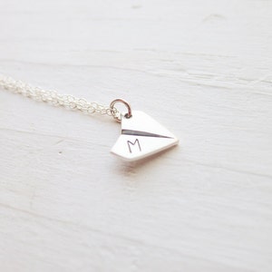 Paper Airplane Necklace Dainty Origami Pendant Monogrammed Silver Airplane Charm Personalized Initial Necklace Air Plane Necklace image 2