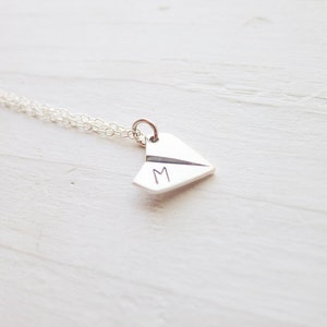 Paper Airplane Necklace - Dainty Origami Pendant - Monogrammed Silver Charm - Personalized Initial - Air Plane image 4