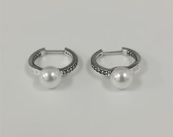 Pandora Treated Freshwater Cultured Pearl & Pavé Hoop Earrings
