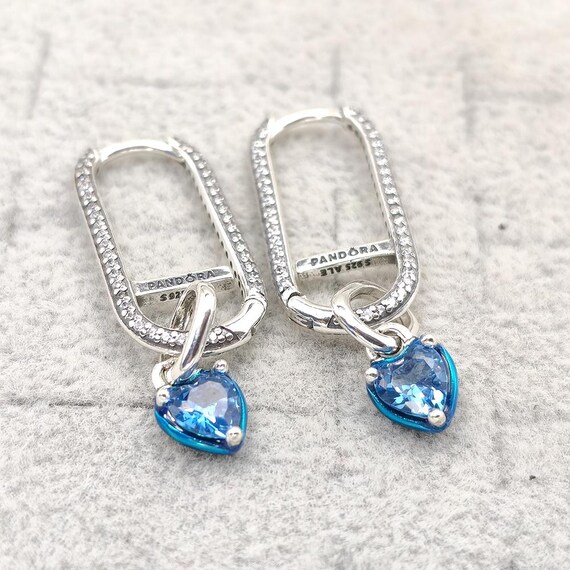 Pandora Me Blue Heart Mini Dangle Charm and Earrings Set Silver