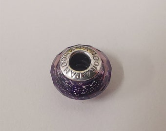 PANDORA ガラス ビーズ Purple Faceted Glass Authentic Pandora Purple Faceted Murano Glass Charm Sterling