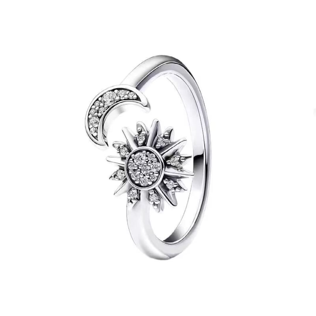 Pandora Sparkling Sun & Crescent Moon Open Ring - Etsy