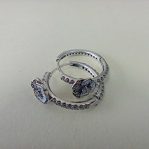 Pandora Blue Pansy Flower Hoop Earrings - Etsy