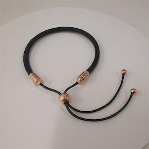 Pandora Black Leather and Rose Gold Slider Bracelet
