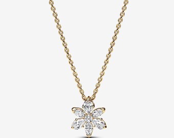 pandora sparkling herbarium cluster pendant gold necklace