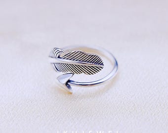 Anillo de plumas de plata esterlina S925, ajustable, estilo hip hop, para hombres y mujeres.