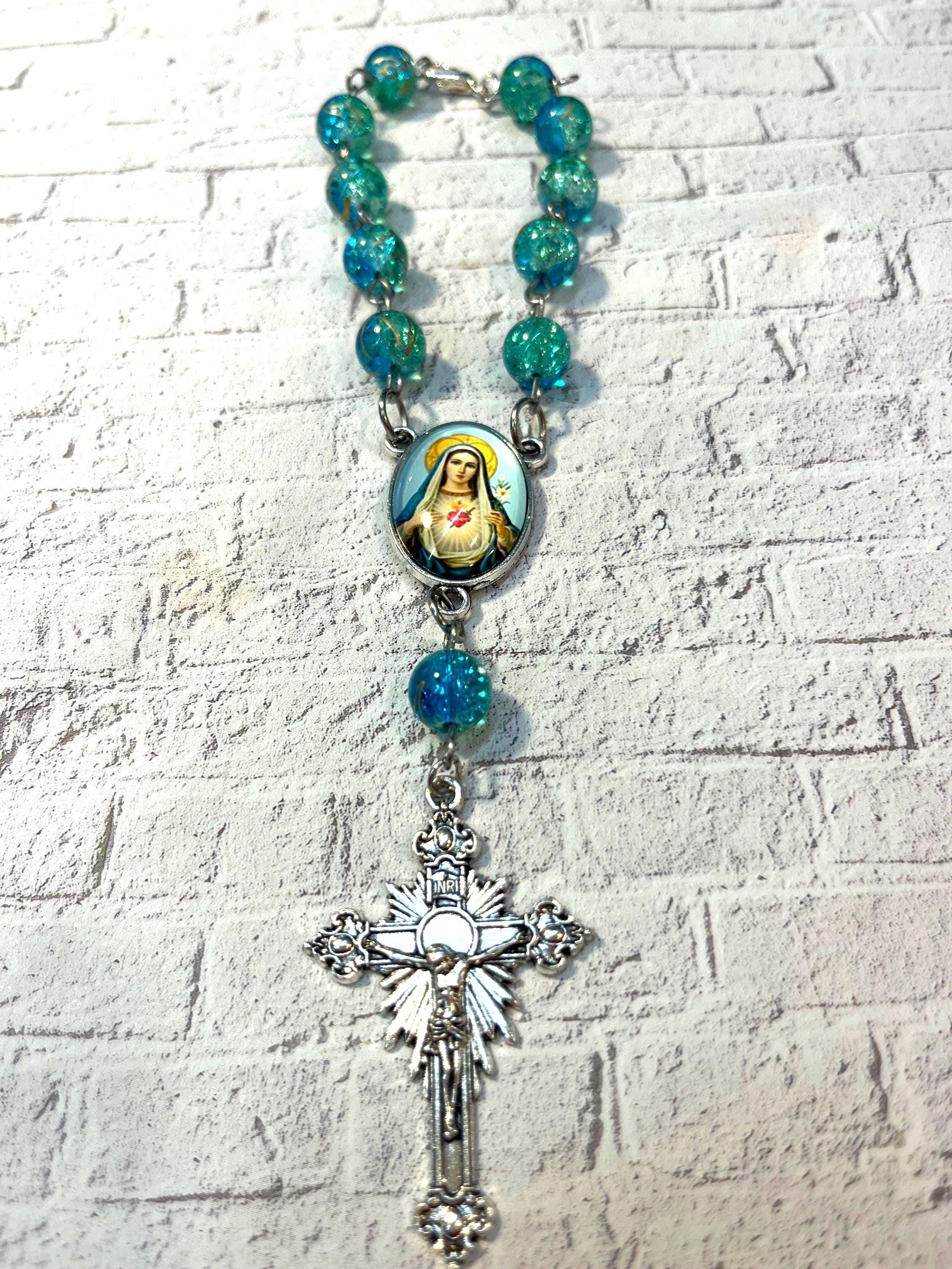 Immaculate Heart of Mary Sparkling Blue Ombre Auto Rosary - Etsy