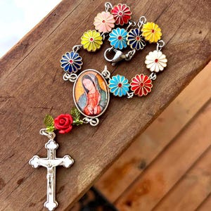 Our Lady of Guadalupe Multi-Colored One Decade/Car Rosary. Rose Accent