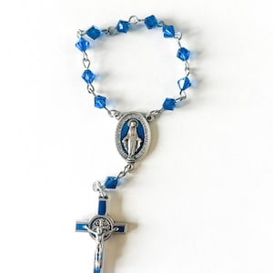 6 inch beautiful blue miraculous medal auto rosary